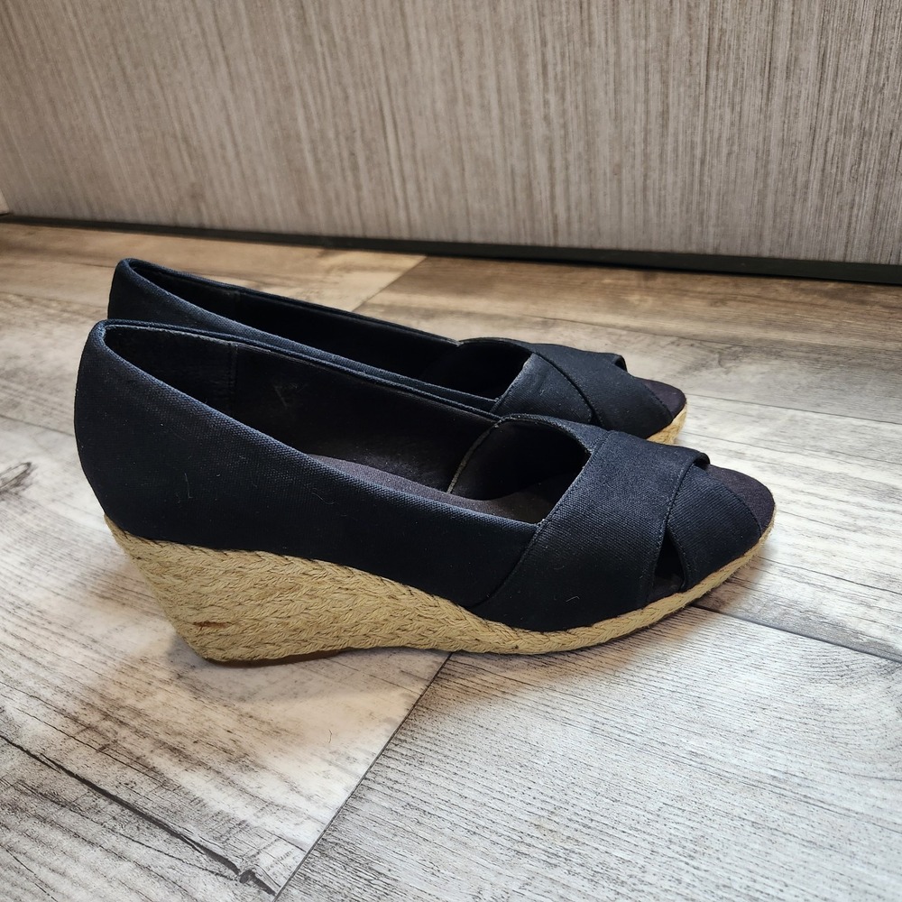 Chaps‎ Dakoda Espadrille Wedge Women's Size 10 Black Canvas Sandal Open Toe